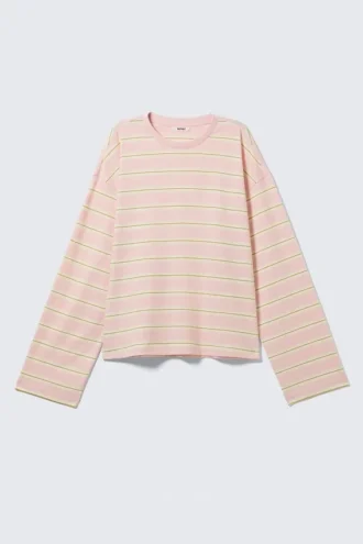 Long-Sleeved Cotton T-Shirt – Pink – Yellow Stripes