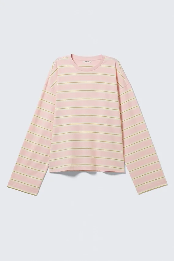 Long-Sleeved Cotton T-Shirt – Pink – Yellow Stripes Long-Sleeved Cotton T-Shirt – Pink – Yellow Stripes