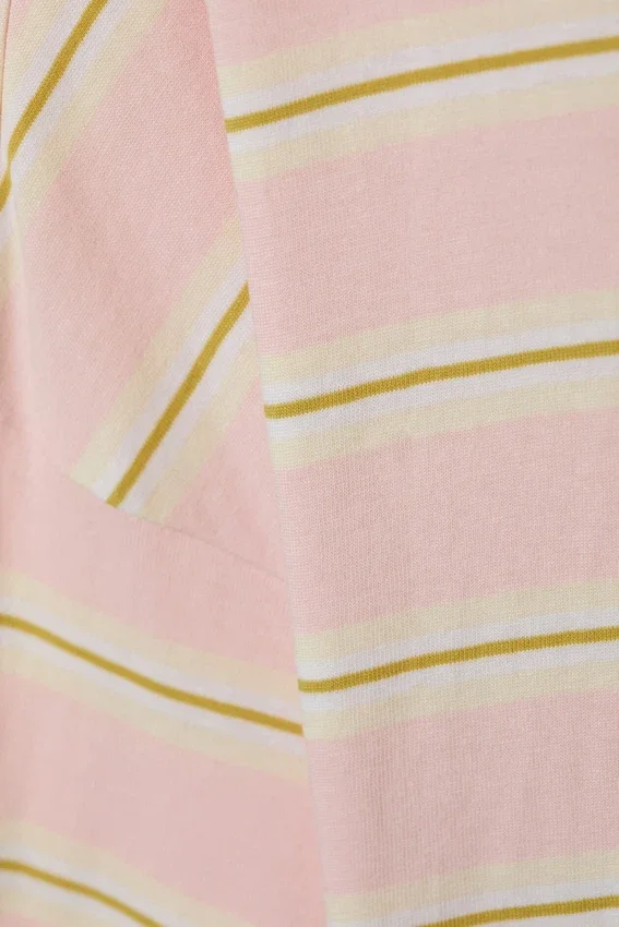 Long-Sleeved Cotton T-Shirt – Pink – Yellow Stripes Long-Sleeved Cotton T-Shirt – Pink – Yellow Stripes