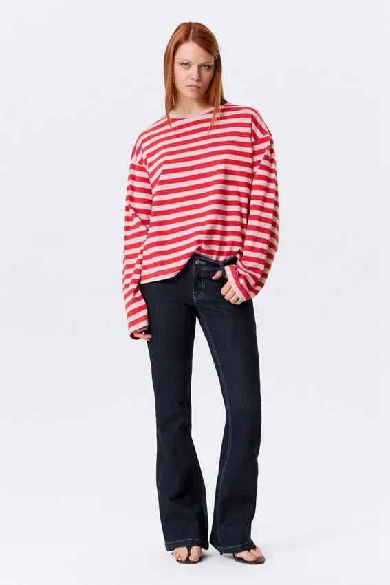 Long-Sleeved Cotton T-Shirt – Red & Pink Stripes Long-Sleeved Cotton T-Shirt – Red & Pink Stripes