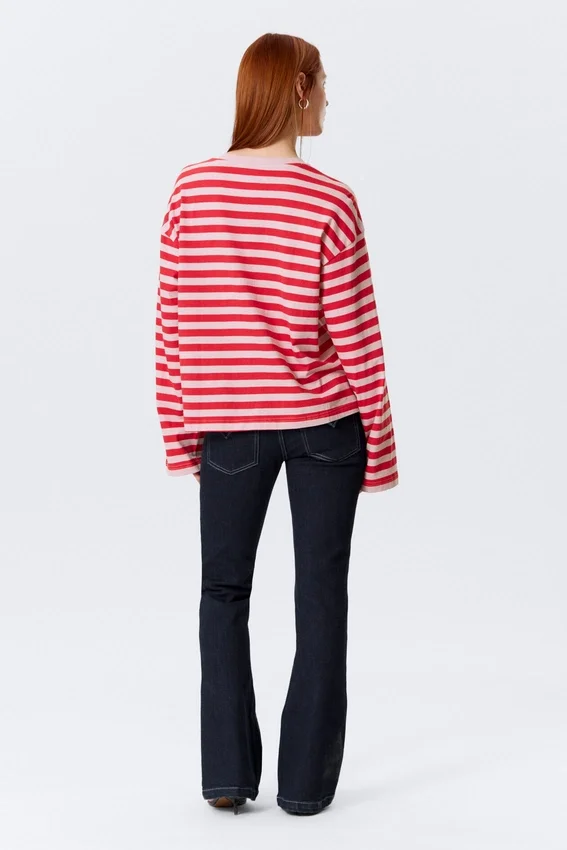 Long-Sleeved Cotton T-Shirt – Red & Pink Stripes Long-Sleeved Cotton T-Shirt – Red & Pink Stripes