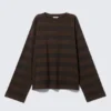 Long-Sleeved Cotton T-Shirt – Striped Dark Brown Long-Sleeved Cotton T-Shirt – Striped Dark Brown
