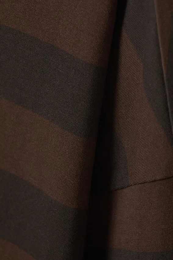 Long-Sleeved Cotton T-Shirt – Striped Dark Brown Long-Sleeved Cotton T-Shirt – Striped Dark Brown
