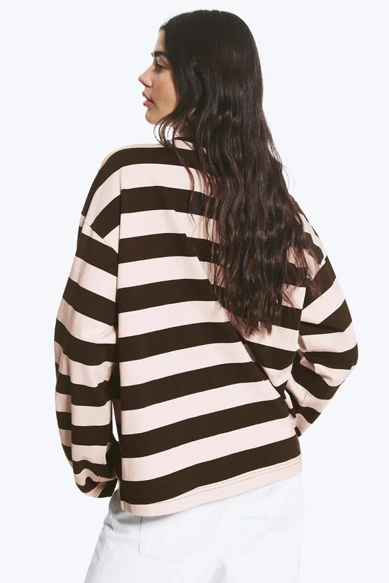 Long-Sleeved Cotton T-Shirt – Striped Dark Brown/Dusty Pink Long-Sleeved Cotton T-Shirt – Striped Dark Brown/Dusty Pink