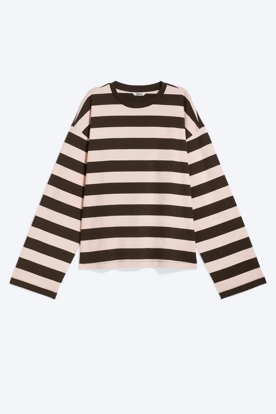 Long-Sleeved Cotton T-Shirt – Striped Dark Brown/Dusty Pink Long-Sleeved Cotton T-Shirt – Striped Dark Brown/Dusty Pink