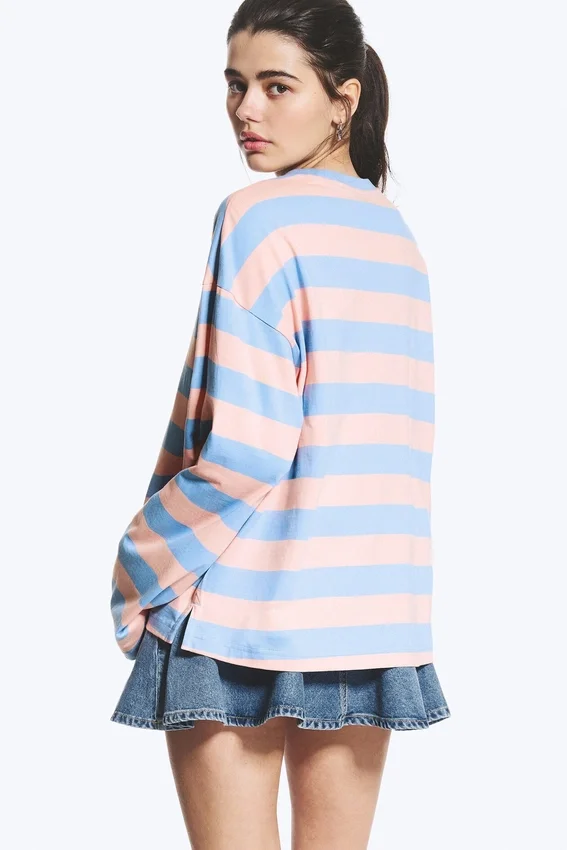 Long-Sleeved Cotton T-Shirt – Striped Pink/Blue Long-Sleeved Cotton T-Shirt – Striped Pink/Blue