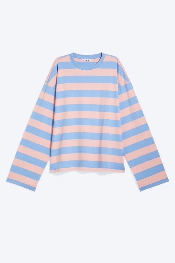 Long-Sleeved Cotton T-Shirt – Striped Pink/Blue Long-Sleeved Cotton T-Shirt – Striped Pink/Blue