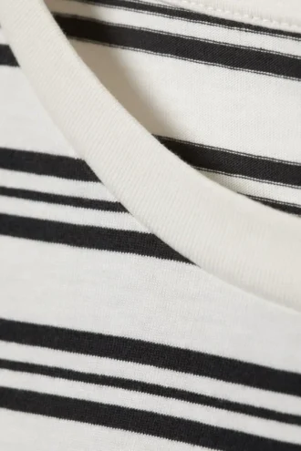 Long-Sleeved Cotton T-Shirt – White – Black Stripes
