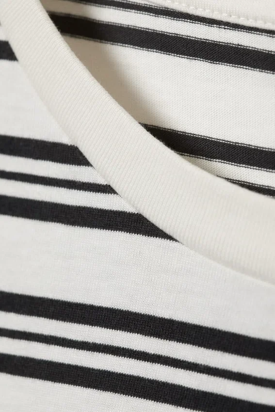 Long-Sleeved Cotton T-Shirt – White – Black Stripes Long-Sleeved Cotton T-Shirt – White – Black Stripes