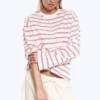 Long-Sleeved Cotton T-Shirt – White – Pink/Red Stripes Long-Sleeved Cotton T-Shirt – White – Pink/Red Stripes
