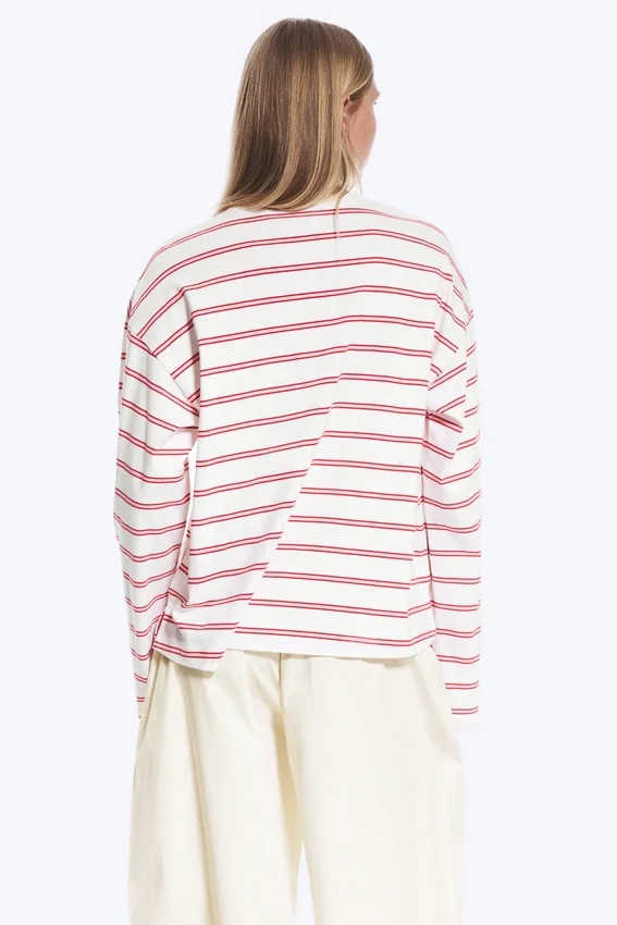 Long-Sleeved Cotton T-Shirt – White – Pink/Red Stripes Long-Sleeved Cotton T-Shirt – White – Pink/Red Stripes
