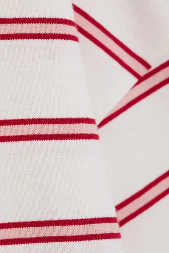 Long-Sleeved Cotton T-Shirt – White – Pink/Red Stripes Long-Sleeved Cotton T-Shirt – White – Pink/Red Stripes