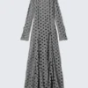 Long-Sleeved Distressed Maxi Dress – Grey Long-Sleeved Distressed Maxi Dress – Grey