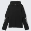 Long-Sleeved Double-Layered Oversized T-Shirt – Black – White Tribal Long-Sleeved Double-Layered Oversized T-Shirt – Black – White Tribal