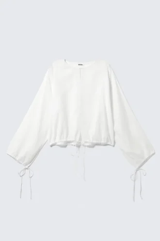 Long-Sleeved Drawstring Detail Blouse – White
