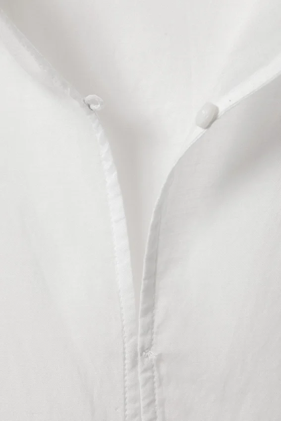 Long-Sleeved Drawstring Detail Blouse – White Long-Sleeved Drawstring Detail Blouse – White