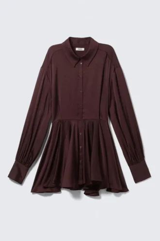 Long-Sleeved Fit-And-Flare Mini Dress – Dark Plum