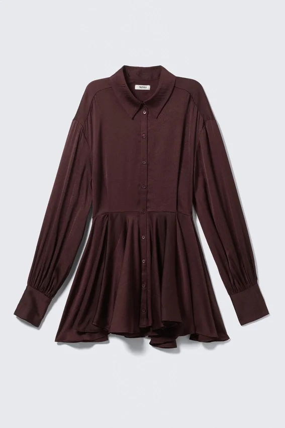 Long-Sleeved Fit-And-Flare Mini Dress – Dark Plum Long-Sleeved Fit-And-Flare Mini Dress – Dark Plum