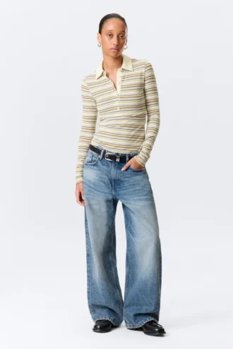Long-Sleeved Fitted Polo Shirt – Yellow Multi Stripe