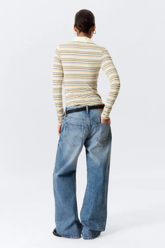 Long-Sleeved Fitted Polo Shirt – Yellow Multi Stripe Long-Sleeved Fitted Polo Shirt – Yellow Multi Stripe
