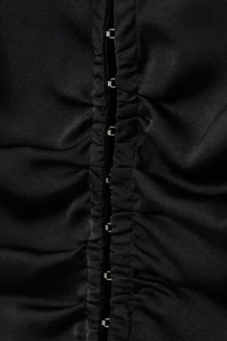 Long-Sleeved Fitted Satin Shirt – Black