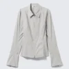 Long-Sleeved Fitted Zip Shirt – Light Grey Stripe Long-Sleeved Fitted Zip Shirt – Light Grey Stripe