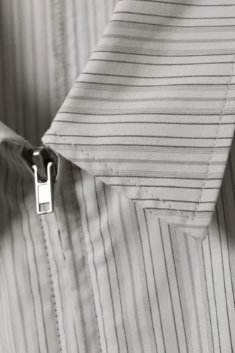 Long-Sleeved Fitted Zip Shirt – Light Grey Stripe