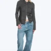 Long-Sleeved Fitted Zip Shirt – Striped Dark Grey Melange Long-Sleeved Fitted Zip Shirt – Striped Dark Grey Melange