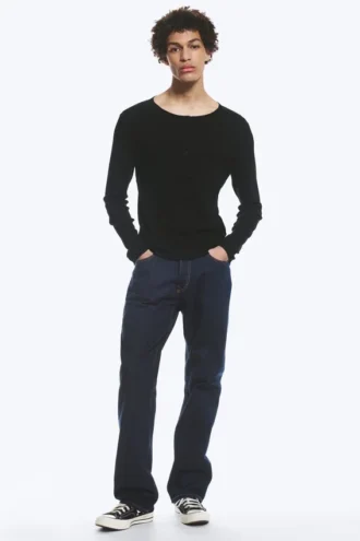 Long-Sleeved Henley T-Shirt – Black Long-Sleeved Henley T-Shirt – Black