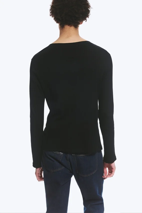 Long-Sleeved Henley T-Shirt – Black Long-Sleeved Henley T-Shirt – Black