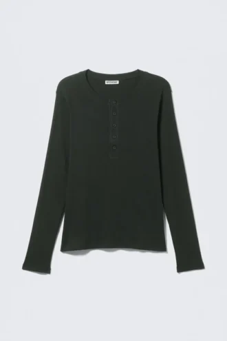 Long-Sleeved Henley T-Shirt – Dark Green
