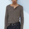 Long-Sleeved Henley T-Shirt – Dark Mole Long-Sleeved Henley T-Shirt – Dark Mole