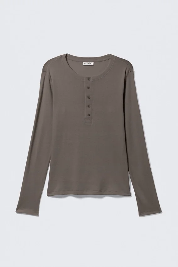 Long-Sleeved Henley T-Shirt – Dark Mole Long-Sleeved Henley T-Shirt – Dark Mole