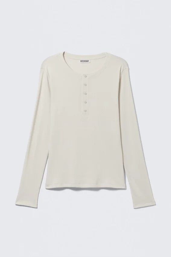 Long-Sleeved Henley T-Shirt – Dusty White Long-Sleeved Henley T-Shirt – Dusty White