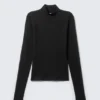 Long-Sleeved Mesh Mock-Neck Top – Black Long-Sleeved Mesh Mock-Neck Top – Black