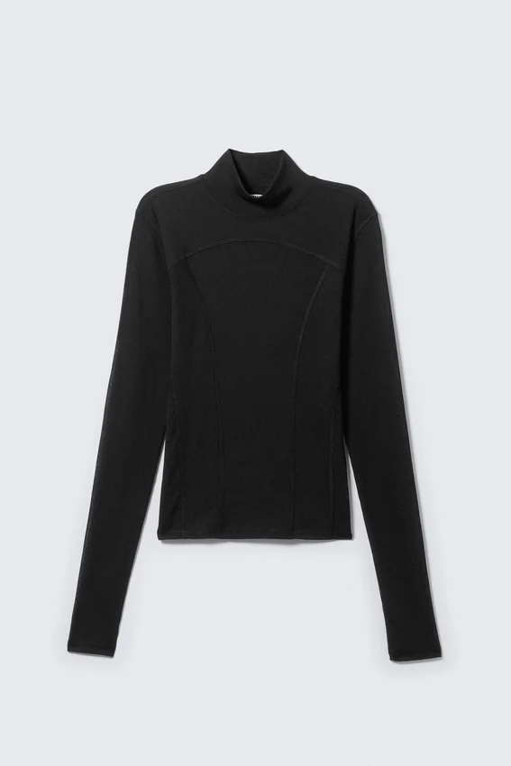 Long-Sleeved Mesh Mock-Neck Top – Black Long-Sleeved Mesh Mock-Neck Top – Black
