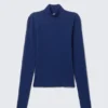 Long-Sleeved Mesh Mock-Neck Top – Bright Blue Long-Sleeved Mesh Mock-Neck Top – Bright Blue