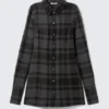 Long-Sleeved Mini Shirt-Dress – Dark Grey Check Long-Sleeved Mini Shirt-Dress – Dark Grey Check