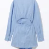 Long-Sleeved Mini Wrap Shirt Dress – Light Blue Pinstripe Long-Sleeved Mini Wrap Shirt Dress – Light Blue Pinstripe