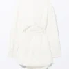 Long-Sleeved Mini Wrap Shirt Dress – White Long-Sleeved Mini Wrap Shirt Dress – White