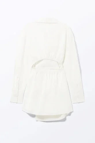 Long-Sleeved Mini Wrap Shirt Dress – White