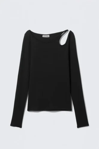Long-Sleeved Off-Shoulder Top – Black