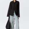 Long-Sleeved Open Back Tie Shirt – Black Long-Sleeved Open Back Tie Shirt – Black