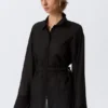 Long-Sleeved Open Back Tie Shirt – Black Long-Sleeved Open Back Tie Shirt – Black