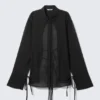 Long-Sleeved Open Back Tie Shirt – Black Long-Sleeved Open Back Tie Shirt – Black