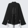 Long-Sleeved Open Back Tie Shirt – Black Long-Sleeved Open Back Tie Shirt – Black