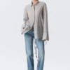 Long-Sleeved Open Back Tie Shirt – Dusty Grey Long-Sleeved Open Back Tie Shirt – Dusty Grey