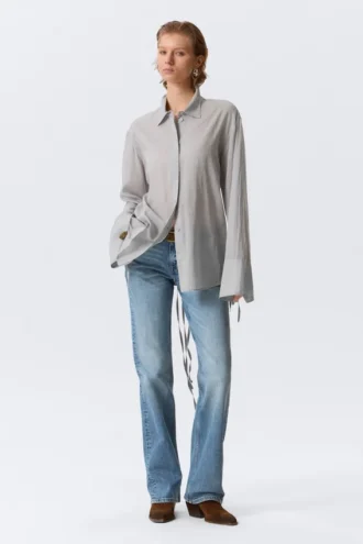 Long-Sleeved Open Back Tie Shirt – Dusty Grey