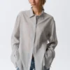 Long-Sleeved Open Back Tie Shirt – Dusty Grey Long-Sleeved Open Back Tie Shirt – Dusty Grey