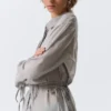 Long-Sleeved Open Back Tie Shirt – Dusty Grey Long-Sleeved Open Back Tie Shirt – Dusty Grey